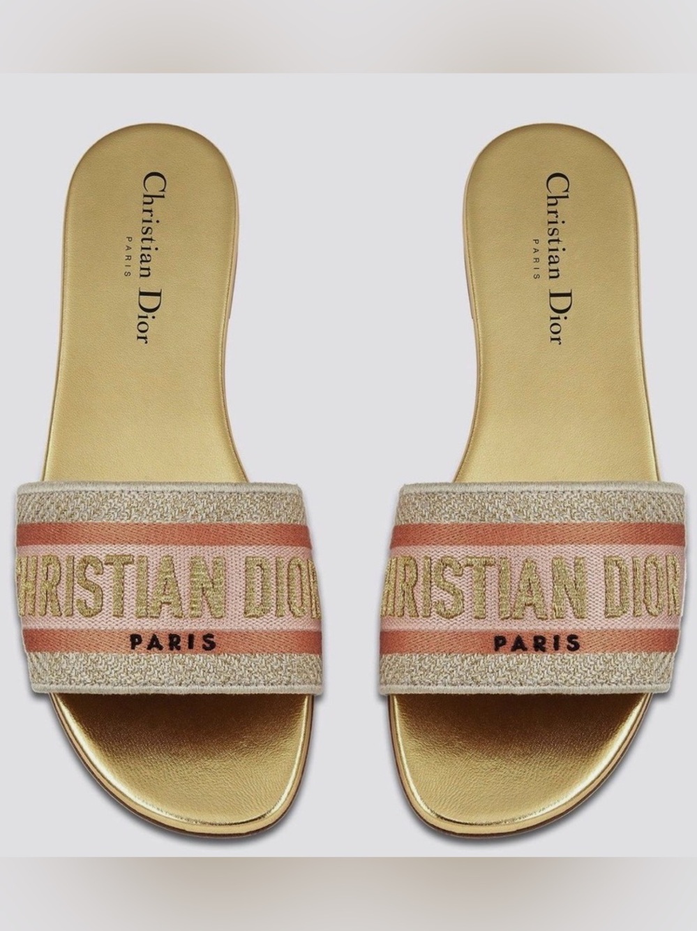 Dior Metallic Gold Slide Sandals